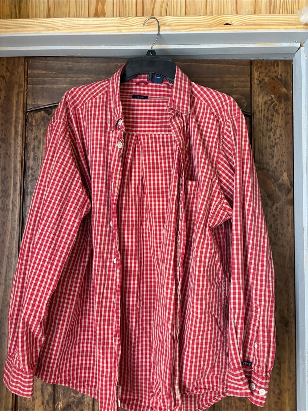 Izod Men's Red Gingham Button-Down Shirt